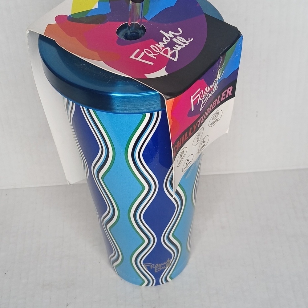 French Bull 24 oz Chilly Tumbler Blue Hot Cold Icy Condensation Free Retail $35